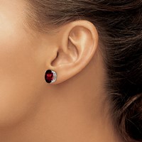 14K White Gold 10x 8mm Oval Garnet Post Earrings view 3