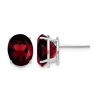14K White Gold 10x 8mm Oval Garnet Post Earrings view 1