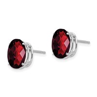 14K White Gold 10x 8mm Oval Checker-cut Garnet Post Earrings view 2