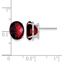 14K White Gold 10x 8mm Oval Checker-cut Garnet Post Earrings view 4