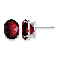 14K White Gold 10x 8mm Oval Checker-cut Garnet Post Earrings view 1