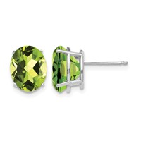 14K White Gold 10x8mm Oval Peridot Post Earrings view 1