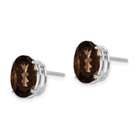 14K White Gold 10x 8mm Oval Smoky Quartz Post Earrings view 2