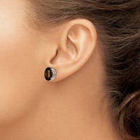14K White Gold 10x 8mm Oval Smoky Quartz Post Earrings view 3