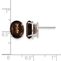 14K White Gold 10x 8mm Oval Smoky Quartz Post Earrings view 4