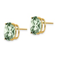 14K Yellow Gold 12x 10mm Oval Green Quartz Post Earrings view 2