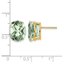 14K Yellow Gold 12x 10mm Oval Green Quartz Post Earrings view 4