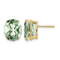 14K Yellow Gold 12x 10mm Oval Green Quartz Post Earrings view 1