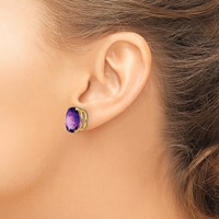 14K Yellow Gold 12x 10mm Oval Amethyst Post Earrings view 3