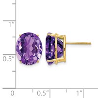14K Yellow Gold 12x 10mm Oval Amethyst Post Earrings view 4