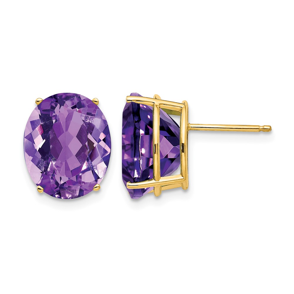 14K Yellow Gold 12x 10mm Oval Amethyst Post Earrings