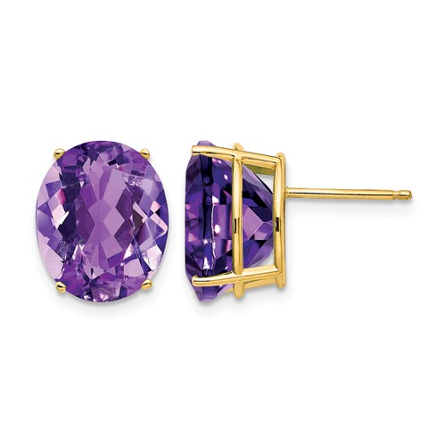 14K Yellow Gold 12x 10mm Oval Amethyst Post Earrings