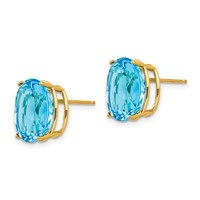 14K Yellow Gold 12x10mm Oval Blue Topaz Post Earrings view 2