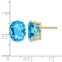 14K Yellow Gold 12x10mm Oval Blue Topaz Post Earrings view 4