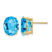 14K Yellow Gold 12x10mm Oval Blue Topaz Post Earrings view 1