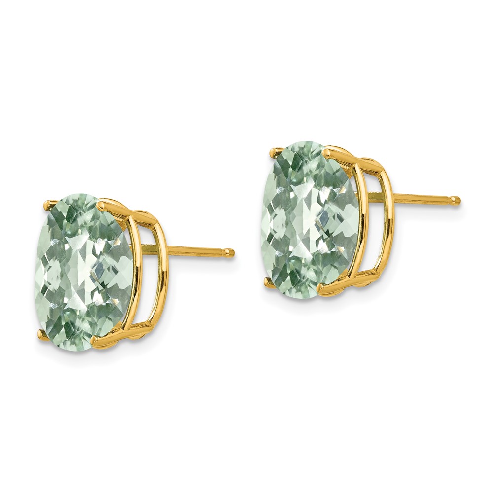 14k 12x10 Oval Checker-Cut Green Quartz Earrings (XE91CG)