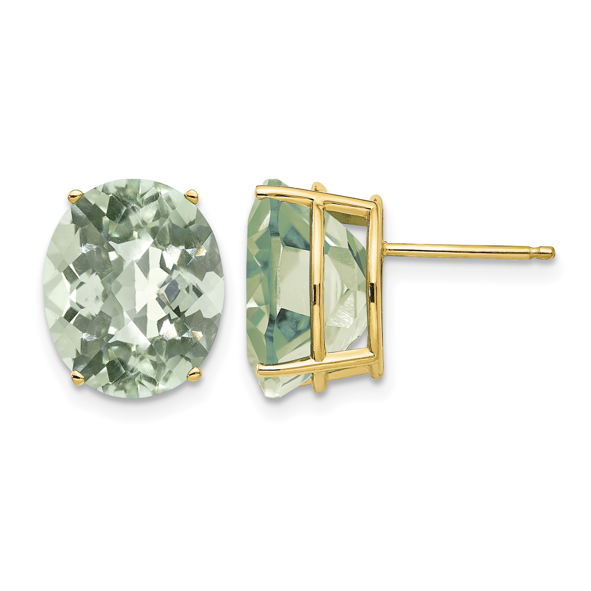 14k 12x10 Oval Checker-Cut Green Quartz Earrings (XE91CG)