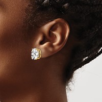 14K Yellow Gold 12x 10mm Oval Cubic Zirconia Post Earrings view 3