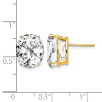 14K Yellow Gold 12x 10mm Oval Cubic Zirconia Post Earrings view 4