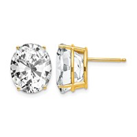 14K Yellow Gold 12x 10mm Oval Cubic Zirconia Post Earrings view 1