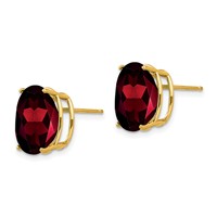 14K Yellow Gold 12x10mm Oval Garnet Post Earrings view 2