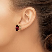 14K Yellow Gold 12x10mm Oval Garnet Post Earrings view 3