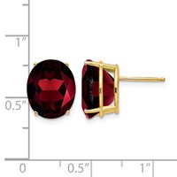 14K Yellow Gold 12x10mm Oval Garnet Post Earrings view 4