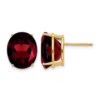 14K Yellow Gold 12x10mm Oval Garnet Post Earrings view 1