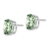 14K White Gold 12x 10mm Oval Green Quartz Post Earrings view 2