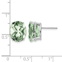 14K White Gold 12x 10mm Oval Green Quartz Post Earrings view 4