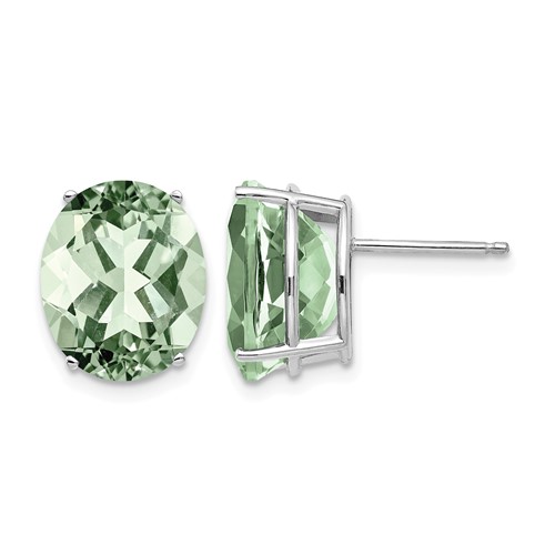 14K White Gold 12x 10mm Oval Green Quartz Post Earrings