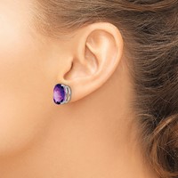 14K White Gold 12x10mm Oval Amethyst Stud Earrings view 3