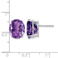 14K White Gold 12x10mm Oval Amethyst Stud Earrings view 4