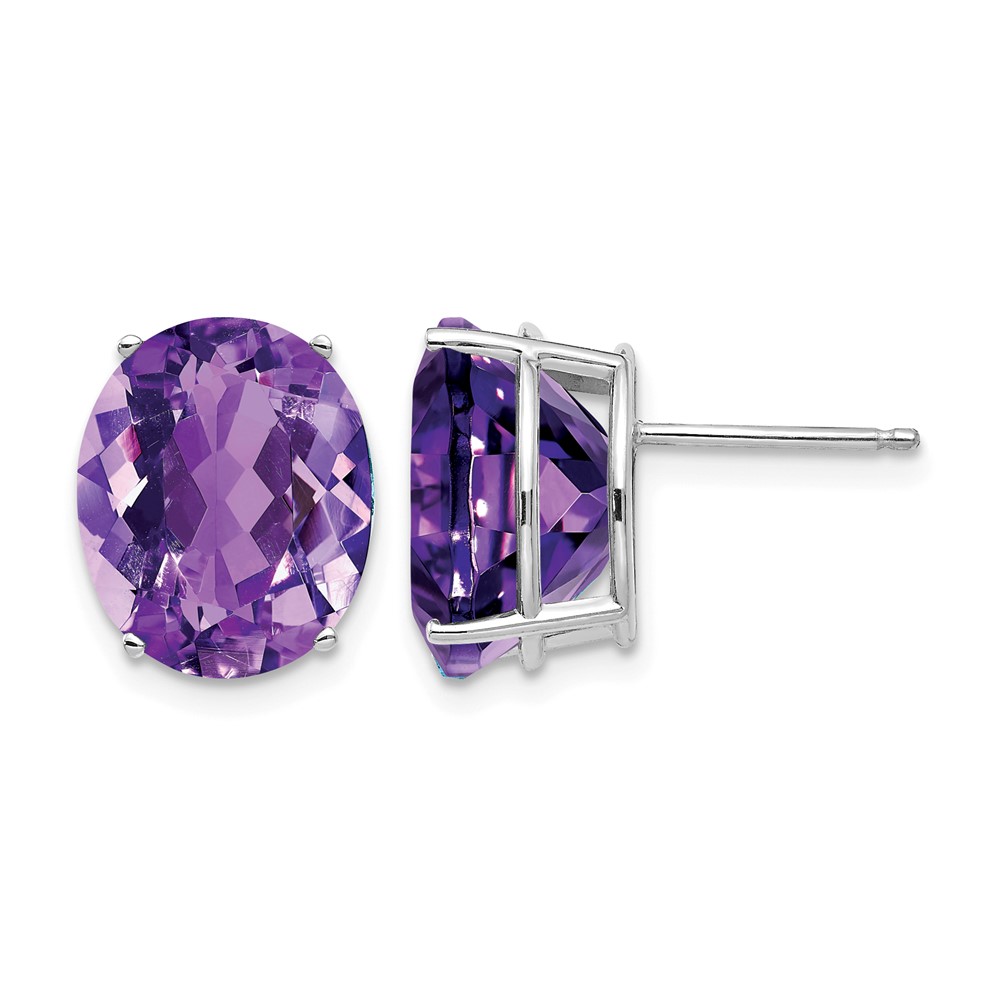 14K White Gold 12x10mm Oval Amethyst Stud Earrings