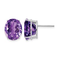 14K White Gold 12x10mm Oval Amethyst Stud Earrings view 1