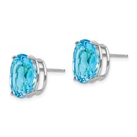 14K White Gold 12x 10mm Oval Blue Topaz Stud Earrings view 2