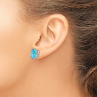14K White Gold 12x 10mm Oval Blue Topaz Stud Earrings view 3