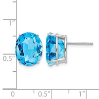 14K White Gold 12x 10mm Oval Blue Topaz Stud Earrings view 4