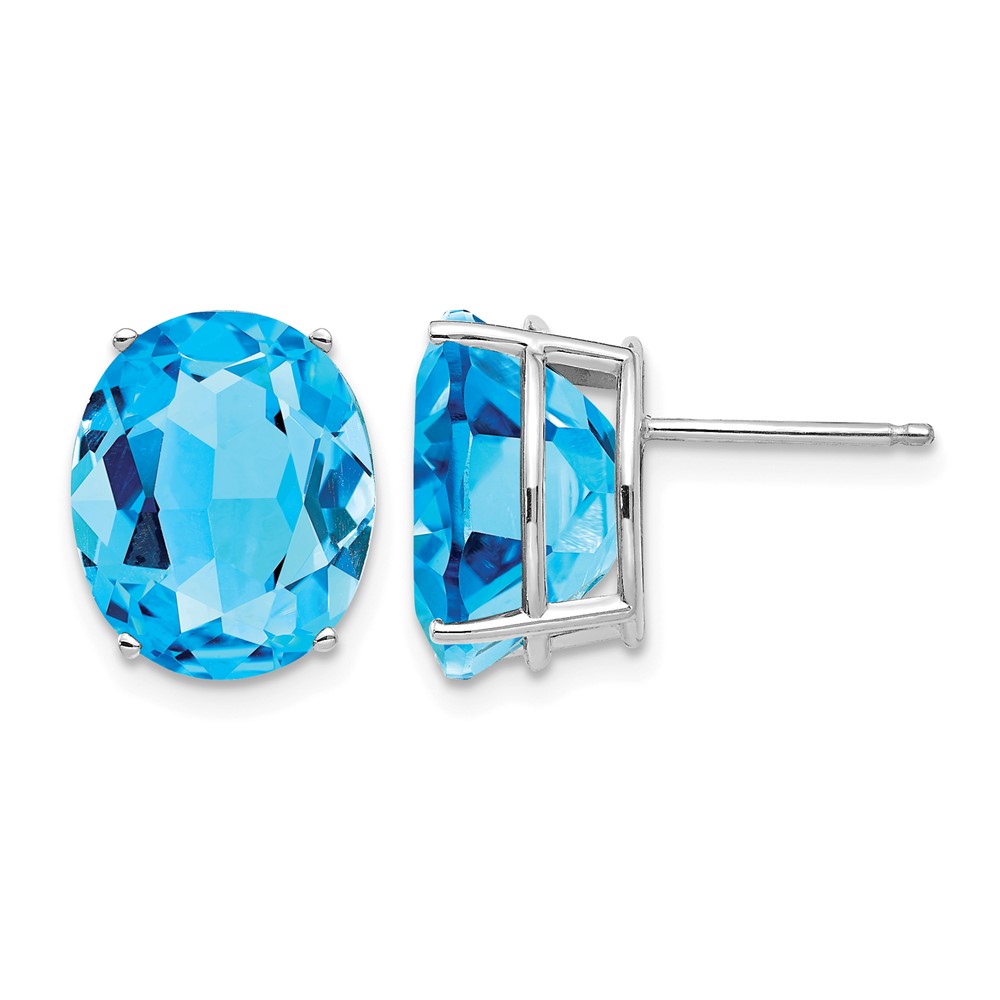 14K White Gold 12x 10mm Oval Blue Topaz Stud Earrings