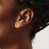 14K White Gold 12x10mm Oval Citrine Post Earrings view 3