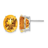 14K White Gold 12x10mm Oval Citrine Post Earrings view 1