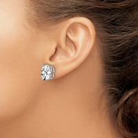 14K White Gold 12x 10mm Oval Cubic Zirconia Stud Earrings view 3