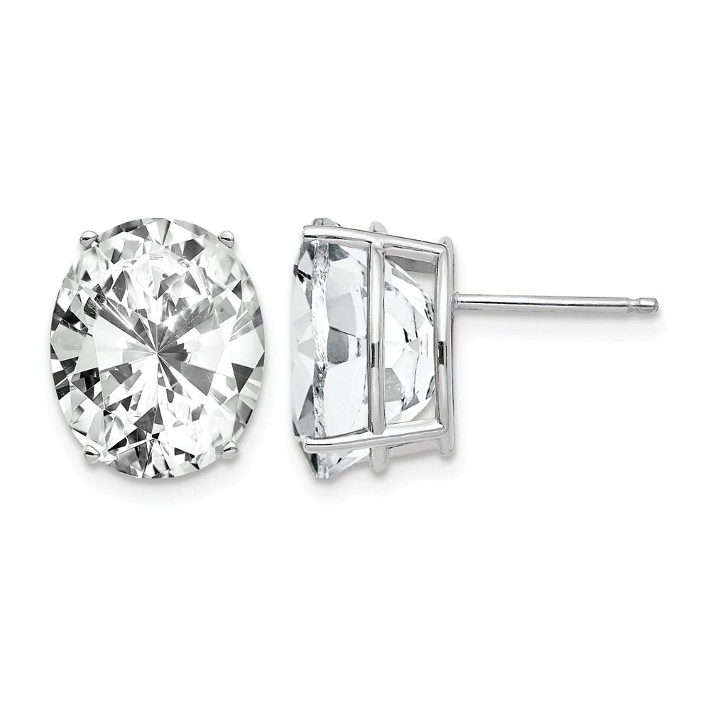14K White Gold 12x 10mm Oval Cubic Zirconia Stud Earrings