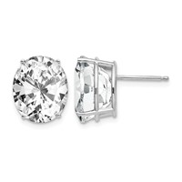 14K White Gold 12x 10mm Oval Cubic Zirconia Stud Earrings view 1