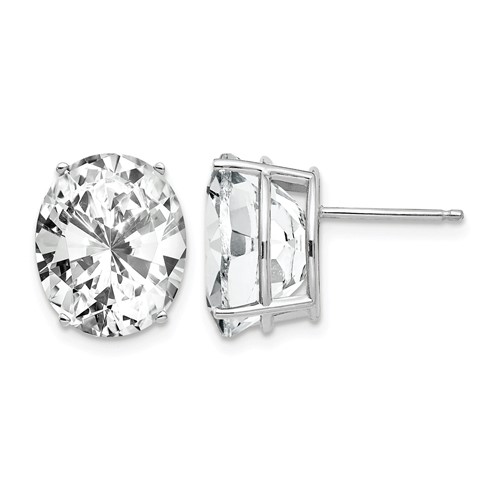 14K White Gold 12x 10mm Oval Cubic Zirconia Stud Earrings