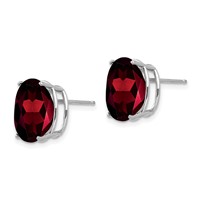 14K White Gold 12x 10mm Oval Garnet Post Earrings view 2