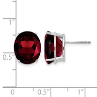 14K White Gold 12x 10mm Oval Garnet Post Earrings view 4