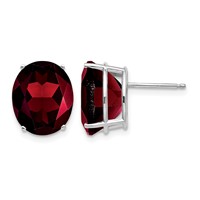 14K White Gold 12x 10mm Oval Garnet Post Earrings view 1