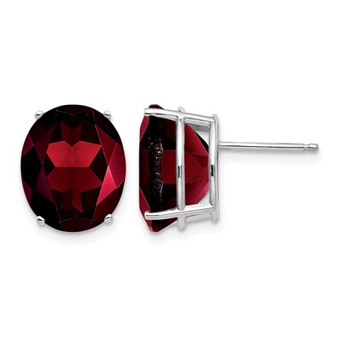 14K White Gold 12x 10mm Oval Garnet Post Earrings