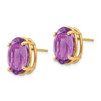 14K Yellow Gold 14x10mm Oval Amethyst Post Earrings view 2